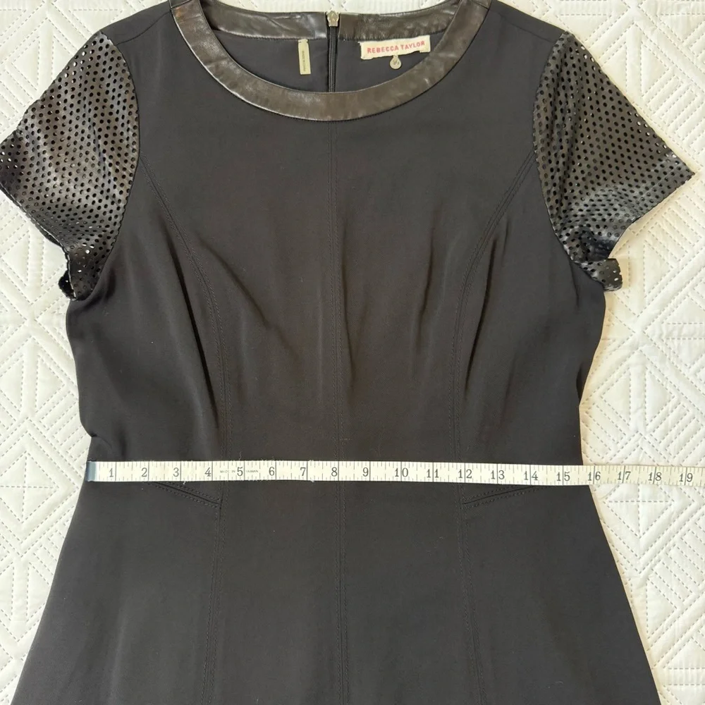 Rebecca Taylor A-line Leather Crew Neck And Laser Cut Sleeves Mini Dress Size 10